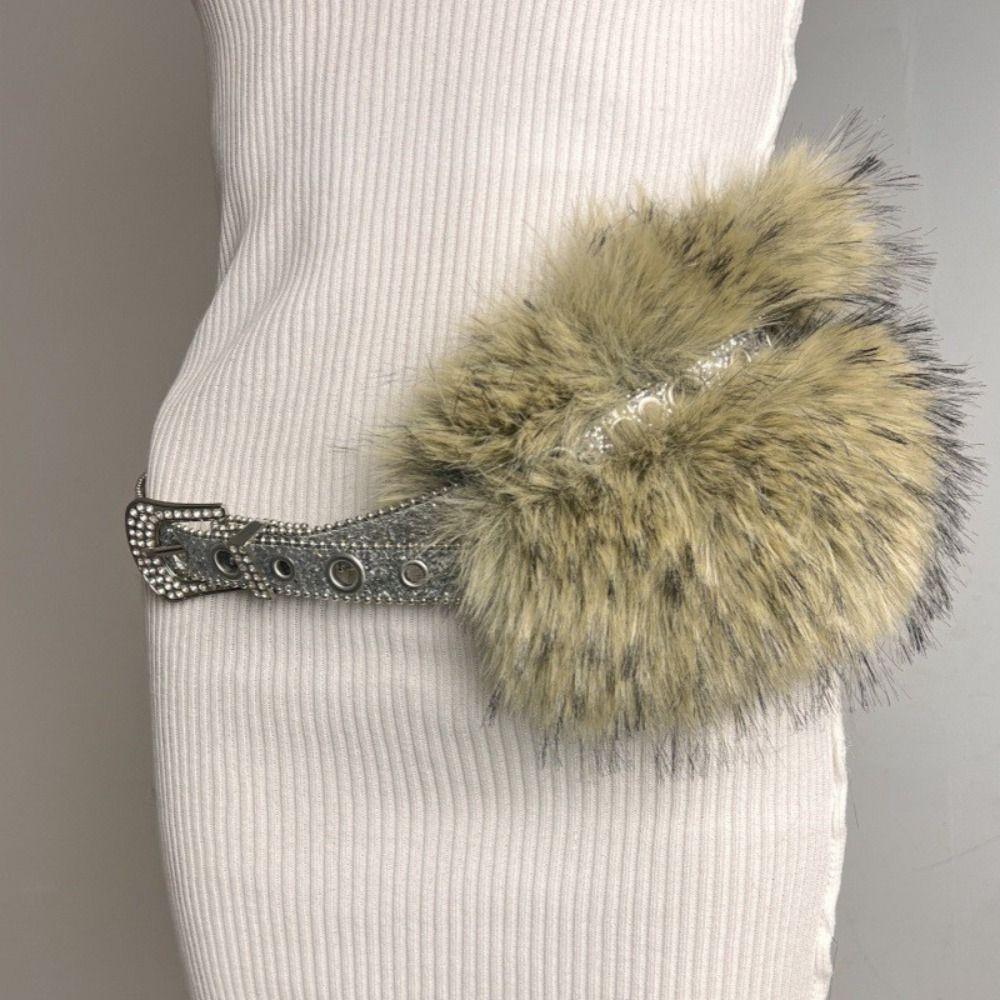 Spicy Girl Style Leather Fur Belt Rhinestone Plush Waist Belt Furry Waistband  Female/Girls