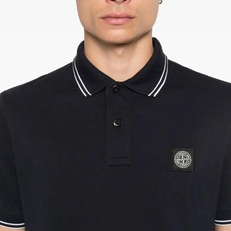 Stone Island Compass Pattern Striped Button Short Sleeve Polo Shirt Men polo shirts L1S152200010S0018-V0020