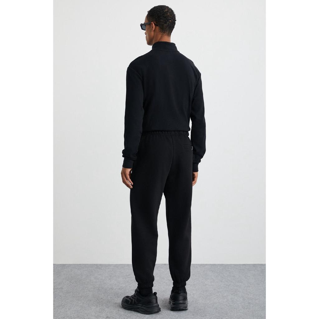 Burnham Men's Organic Fabric Fleece Inside Comfortable Cut Elasticized Jogger Black Sweatpants