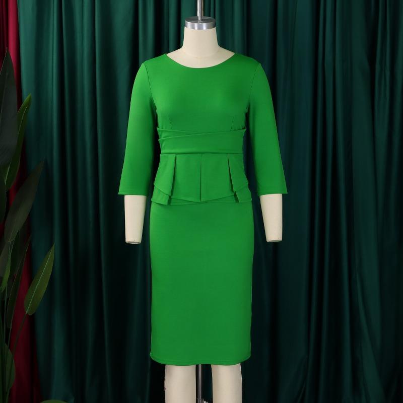 Women's Autumn New Fashion Temperament Elegant Solid Color Ruffled Edge Wrapped Buttock Dress