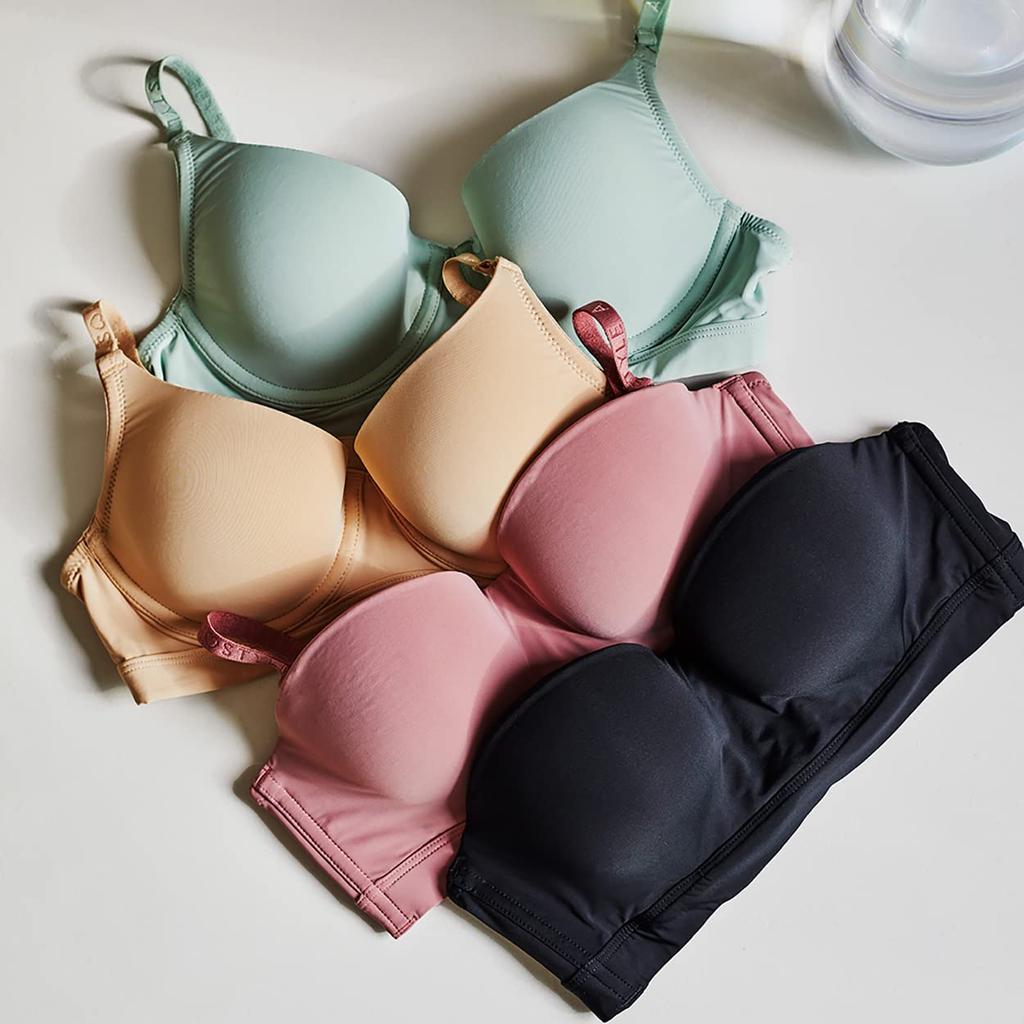 AMOSTYLE Strapless Bra Signature Smooth M020 D65 Size Half-Cup (Removable Straps) (Pink)