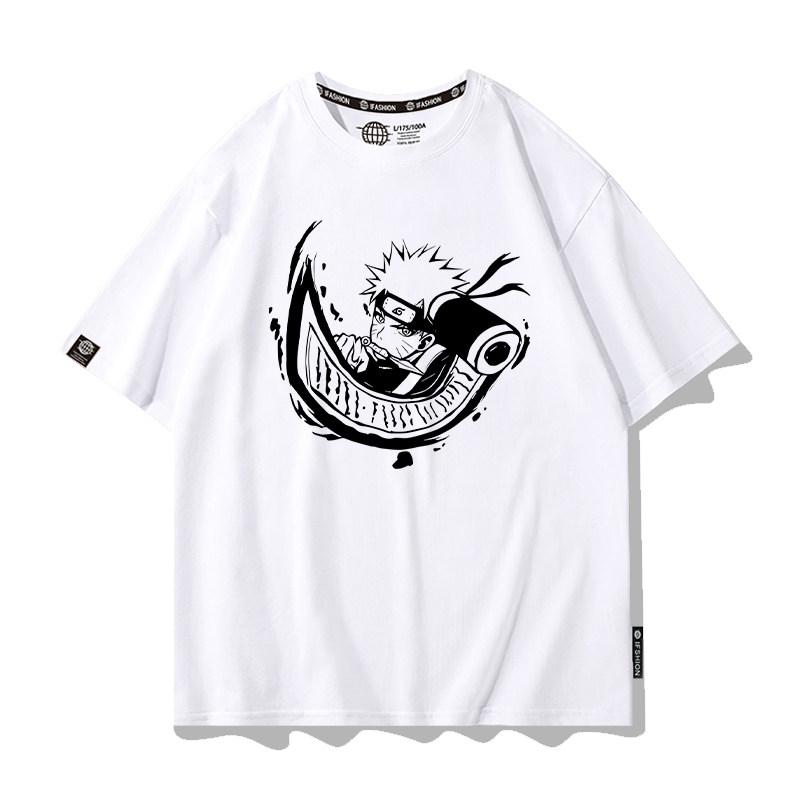 White Japanese Cartoon Childrens Tshirt Naruto Anime Pure Cotton Printed Parentchild Clothes Summer New Casual Tshirt