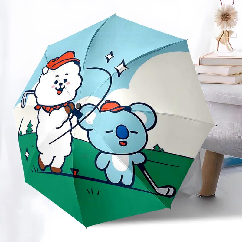 1pc Outdoor Umbrella with BT21 Characters - Automatic Opening/Closing, Portable 3-Fold Design, 8-Rib Iron Frame, Perfect Gift for Fans, Travelers