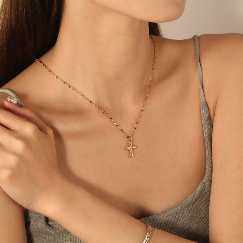 Cross Necklace Fashion Premium Clavicle Chain 18k Gold Stainless Steel Necklace Women