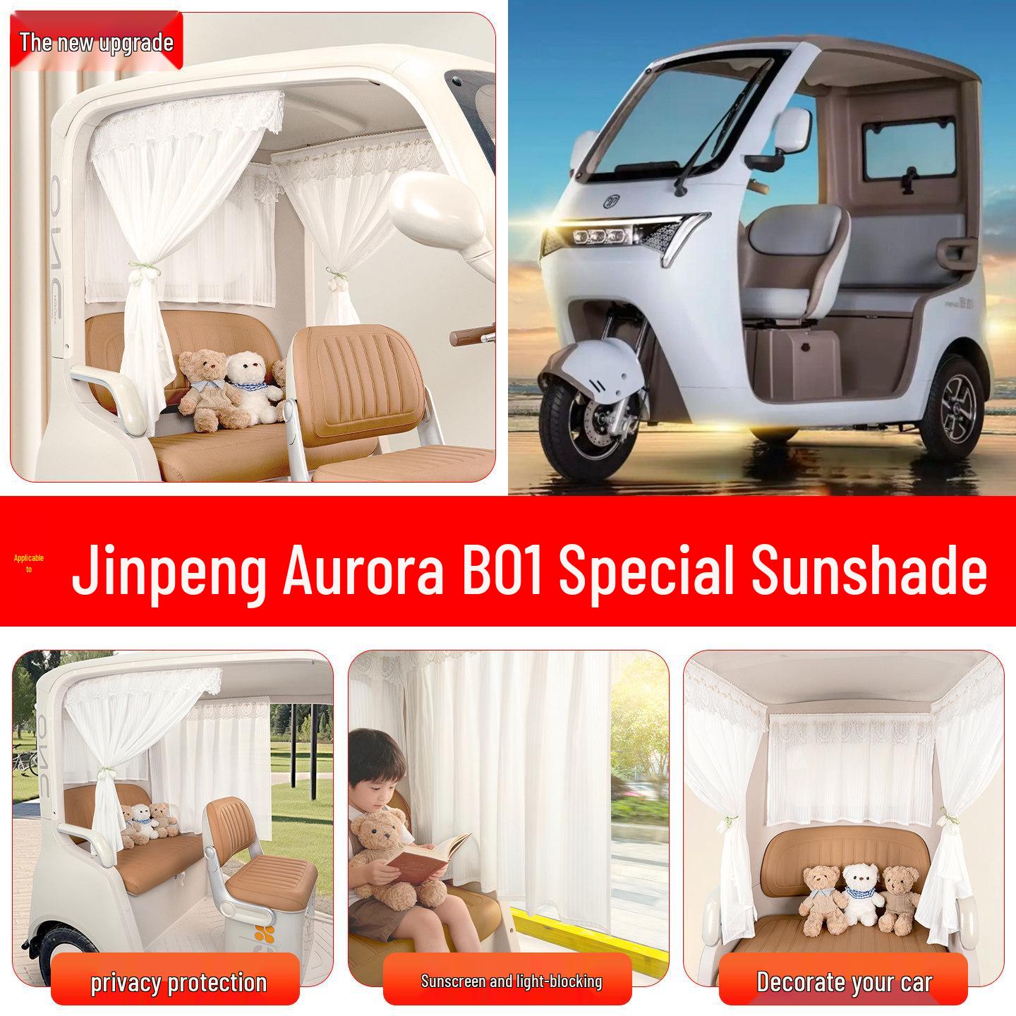Jinpeng Aurora B01 Electric Tricycle Sunshade & Decorative Curtains Candy Rainbow 3-piece Set with Tulip Band