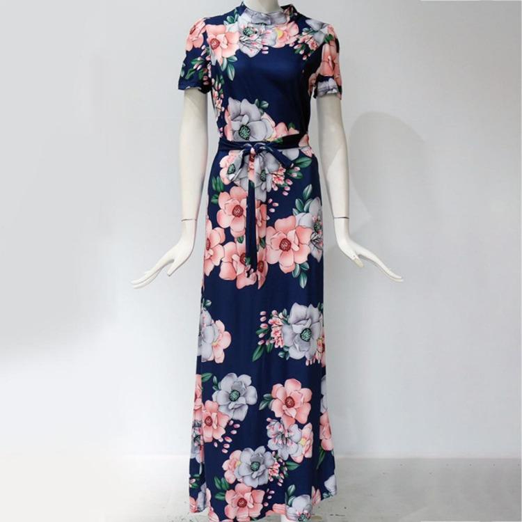 Elegante Abito Lungo Estivo con Stampa Floreale Donna Maxi Tunica Festa Serale Abito da Sole