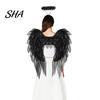 Black Fallen Angel Wings Feather Wing for Women Girls, Soft Organza Costume Accessory Elastic Strap with Headband Photo Booth, Halloween Cosplay