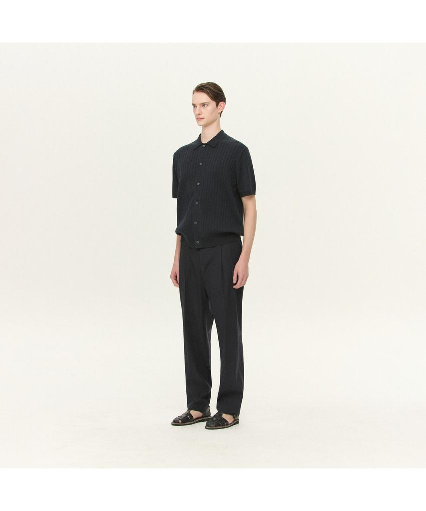 Kaembeulijimembeoseu [Movere X Roliat] Collaboration Collared Short Sleeve Full-Open Sweater Navy Mcwam26612Nav