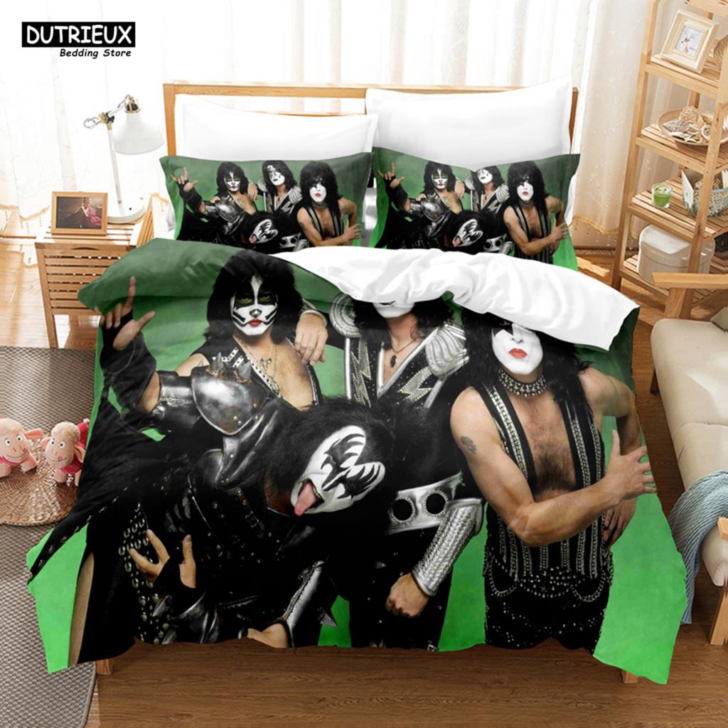 Kiss Grubu Yatak Örtüsü Tek Kişilik Rock Grubu Nevresim Takımı Çift Kişilik Queen King Tek Boy Erkek Çocuklar Yetişkinler İçin Yumuşak Nevresim Takımı Hediye