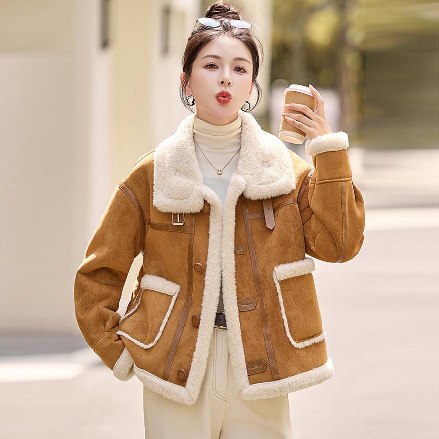 Fur Integrated Imitation Lamb Wool Coat Women's Autumn and Winter New Small Casual Loose Locomotive Jacket Tide