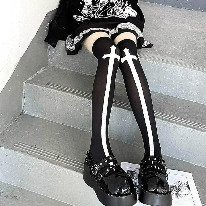 Summer Punk Cross Long Tube Jk Socks Printed Knee Length Socks Cosplay Performance Cos Stockings Lolita Stockings Accessories