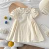 Summer Girls Puff Sleeve Dress With Doll Collar And Embroidery Cute Princess Short Skirt For Toddler Kids