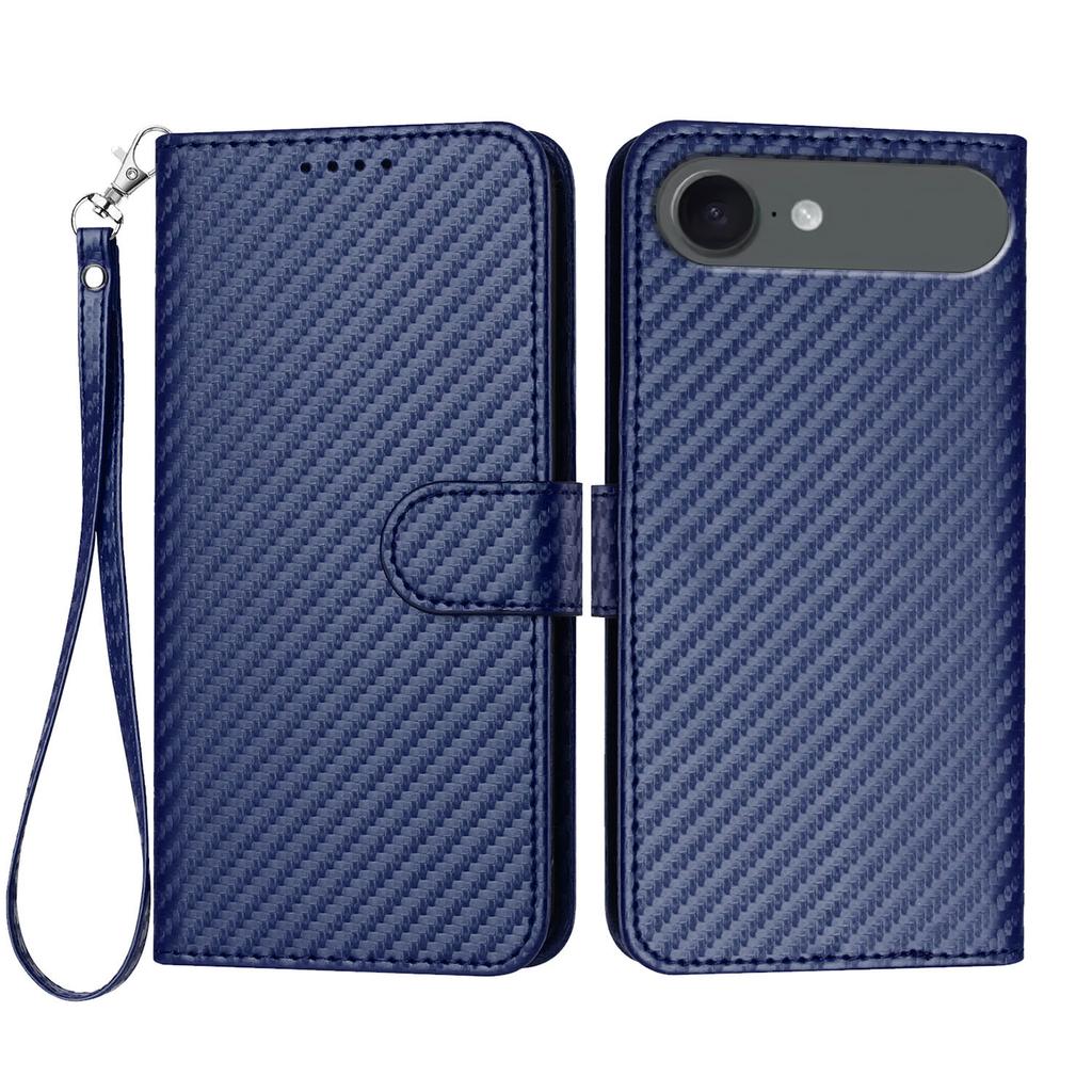 For iPhone Air Wallet Case with Strap Carbon Fiber Texture Leather Mobile Cover