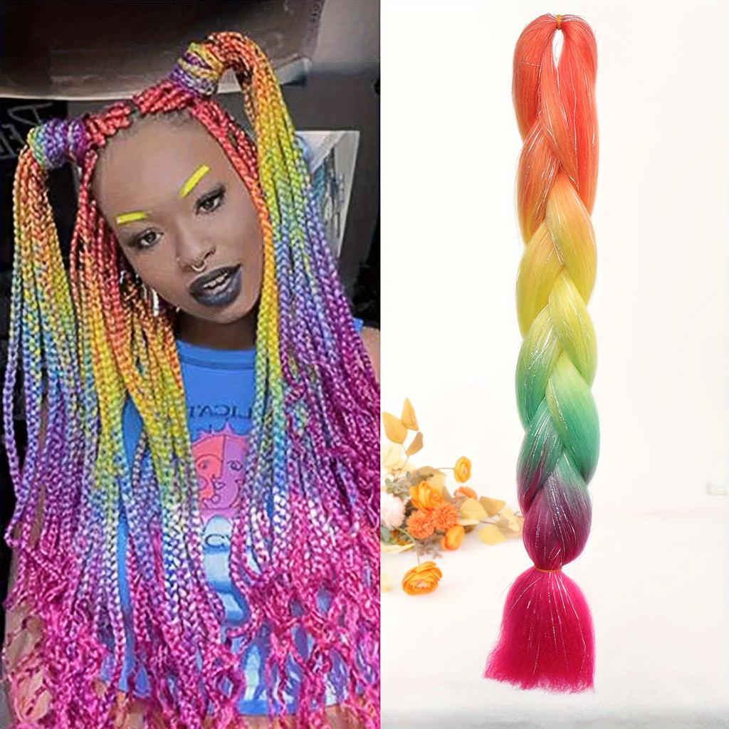 Multi-Color Synthetic Crochet Hair Extensions for Women, 24-Inch,  DIY Hairstyling, Full & Thick Yaki Texture Braids, Ideal for Parties