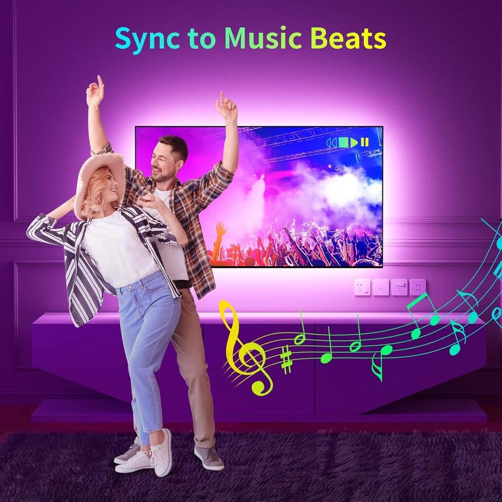 LED Light for 85 Inch TV,19.4Ft USB Smart WiFi TV LED Backlight Sync with Music,RGBW 6500K Bias Lighting,Led Light Strip Compatible with Alexa for
