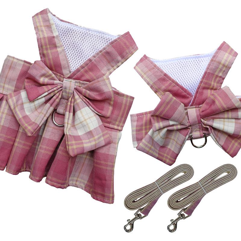 Pet Plaid Skirt Vest Harness & Leash Set for Dogs & Cats