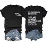 Women V Neck Short Sleeve T‑Shirt Double‑Sided Digital Letter Print Casual Loose Summer Tops S‑3XL Plus Size Option