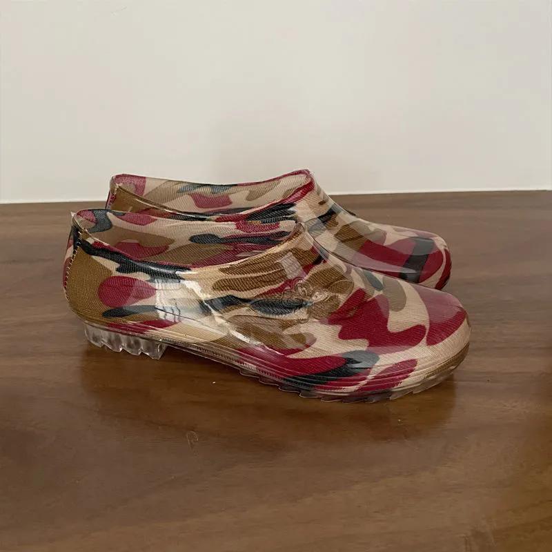 WTEMPO Rain Shoes Women's Short Tube Spring Autumn Flat Heel Kitchen Work Car Washing Water Shoes Waterproof Anti Slip Wear-resistant Shoes