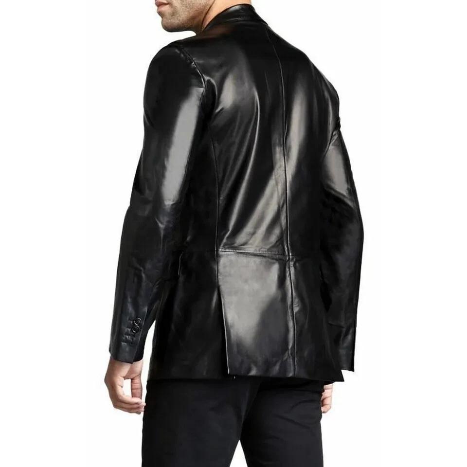 New Formal Party Handmade Stylish Men's Black Leather Blazer Soft Lambskin