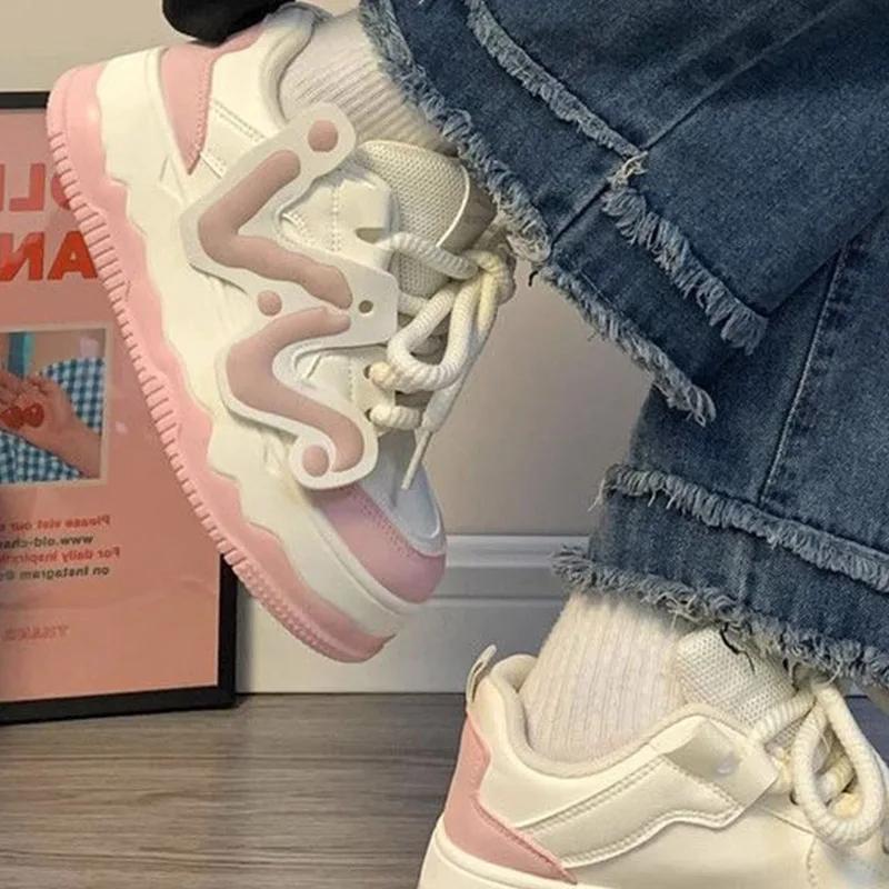 Women's Pink sneakers Spring Autumn New Original Thick Soled Lolita sneakers Women Casual Fashion Harajuku Tennis sports shoes