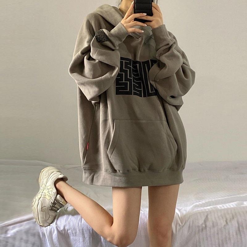 Vintage Fleece Hoodie Women's Oversized Baggy Pullover Sweatshirt With Graphic Print