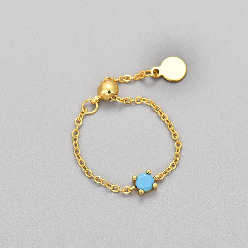 Light Luxury Vintage Colored Diamond Chain Sliding Ring Women Niche Design Statement Index Finger Jewelry Fashion