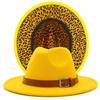Autumn and winter new leopard print woolen top hat outdoor big edge warm felt hat belt British style jazz hat Wish