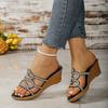 Fashion 2025 Summer Open Toe Women's Slippers Fashion Crystal New Outdoor Plus Size Best Seller Comfortable Wedge Slippers Zapatos Mujer