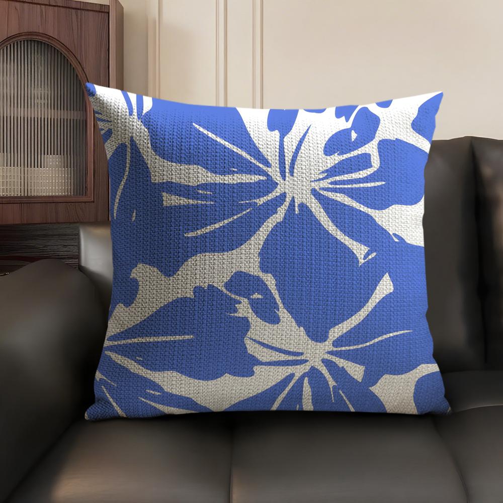Simple Elegant Artistic Blue Floral Pillow Case Double-Sided Printing Short Plush Sofa Cushion Cover Bedroom Bedside Pillow