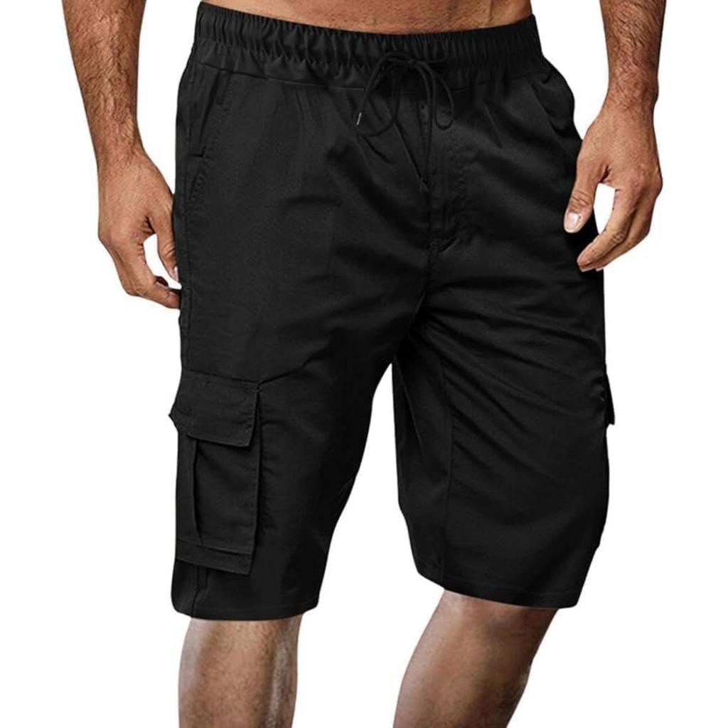 Men's Big & Tall Multi-Pocket Cargo Shorts, Drawstring Loose Fit Athletic Shorts