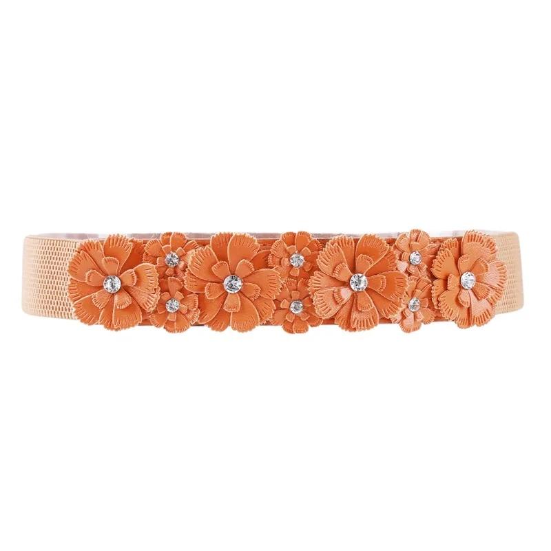 Women Girl Wide Stretch Elastic Waist Belt Solid Color Flower Waistband Belts for Women Clothes Accessories Lady Dress Belt