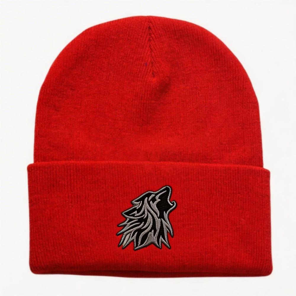 Popular Wolf Head Embroidery Knitted Hat Autumn and Winter Warm Men's and Women's Outdoor Adult Wool Hat Doudou Hat