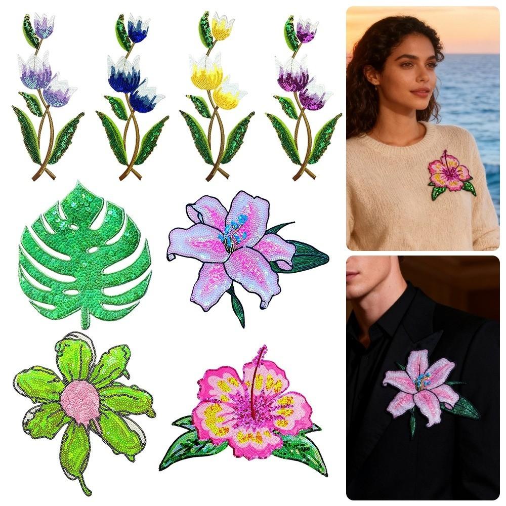 Large Size Flower Patch Shining Sequins Glitter Embroidery Applique Patch Clothing Decoration Patch For Clothes DIY Applique