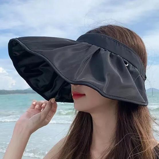 WTEMPO Summer UV Resistant Sunshade Hats Empty Topped Shell Sun Hats Face Covering Hair Hoops Sunscreen Caps Simple Solid Color Foldable Sun Hat