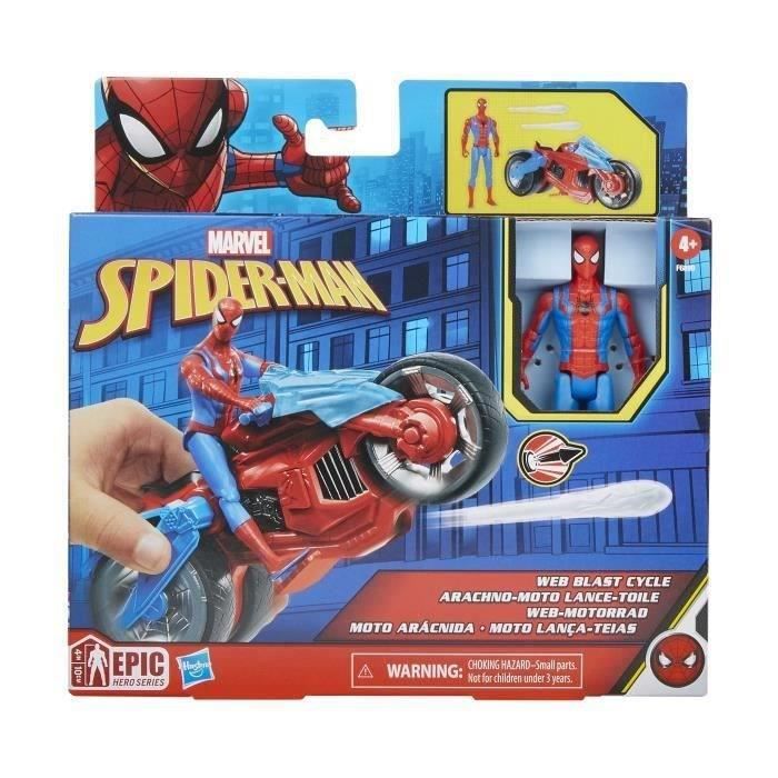 Figurine spider-man arachno-moto lance-toile avec véhicule et projectiles - hasbro - dès 4 ans