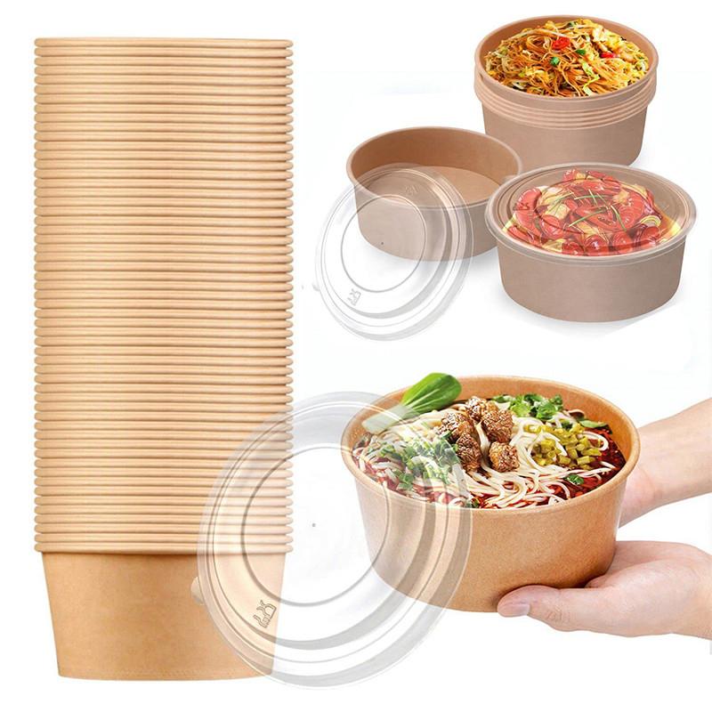 50-Pack 500Ml 750Mldisposable Salad Bowls - Kraft Paper Bowls With Transparent Lids Multiple Options