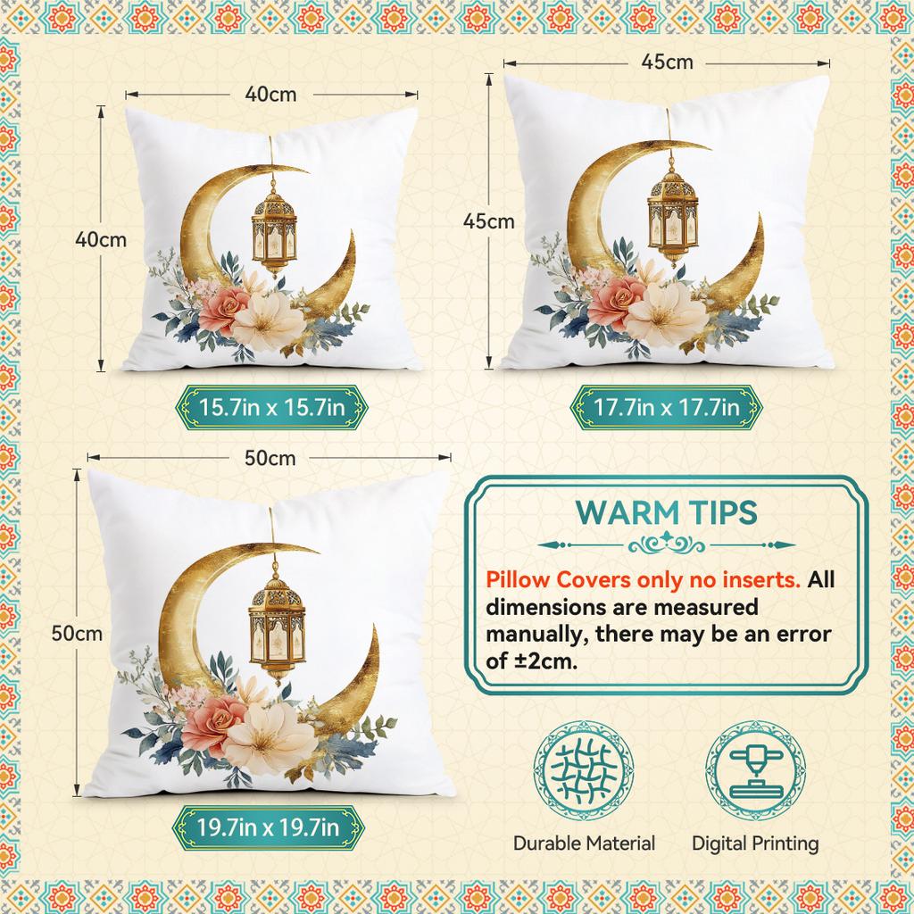 Ramadan Lantern Moon Pillowcase Printed Polyester 40/45/50Cm Throw Pillowcover Decorative Sofa Cushion Pillowslip Home Decor