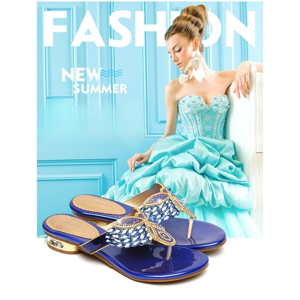 Diamond Slippers, Women's Shoes, Flat Sandals for Outdoor Wear, Beach Vacations, Bohemian Style, Women's Beach Shoes with Clipped Feet