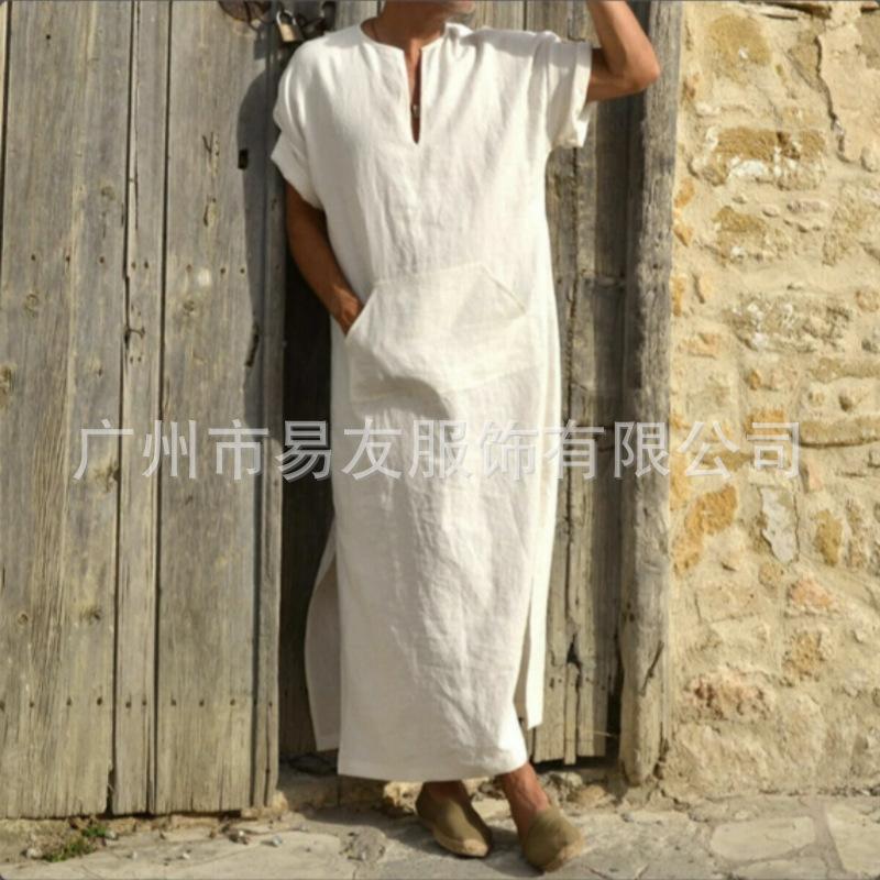Muslim South East Asia Dubai New men's loose stand-up collar door tube short-sleeved robe, ethnic style Middle Eastern robe