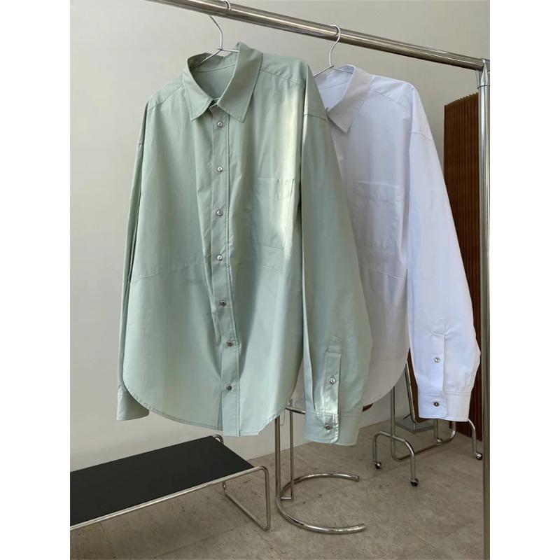 Spring Simple Cotton Silhouette White Shirt Women Casual Loose Comfortable Top Metallic Button White