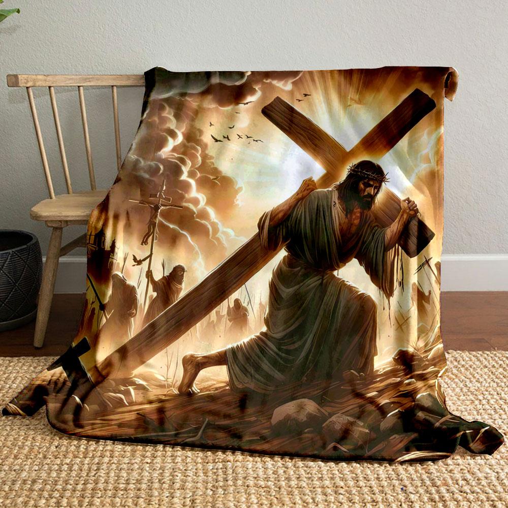 Jesus Carrying Cross Blanket  Printed Blanket for Living Room Bed Couch lunch break Soft Cozy Blanket for Friend s festival Gift 80cm x 120cm