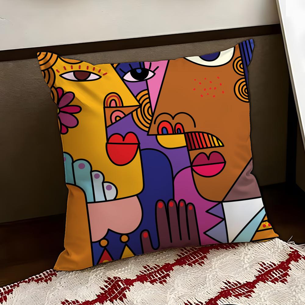 Colorful Abstract Faces Cushion Cover Reversible Soft Durable Pillow Cover Home  Car MultiScene Use for Daily Comfort