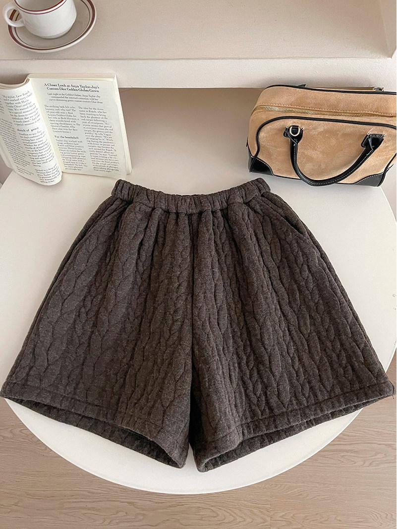Women s Retro Padded Cashmere Cable Knit Shorts - Wide Leg A-line Bootcut for Autumn/Winter XL