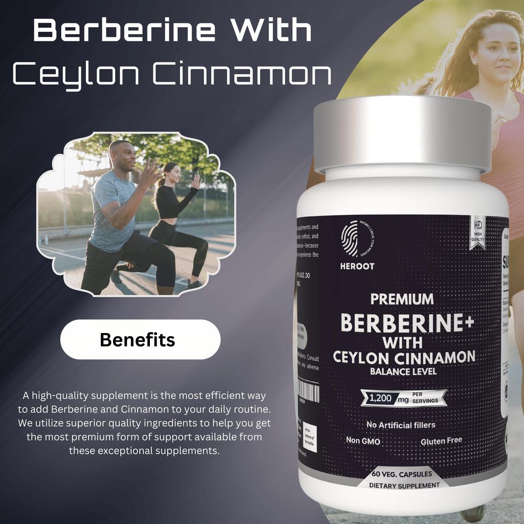 Premium Berberine HCL Pills 1200mg Plus Organic Ceylon Cinnamon - 60 Capsules