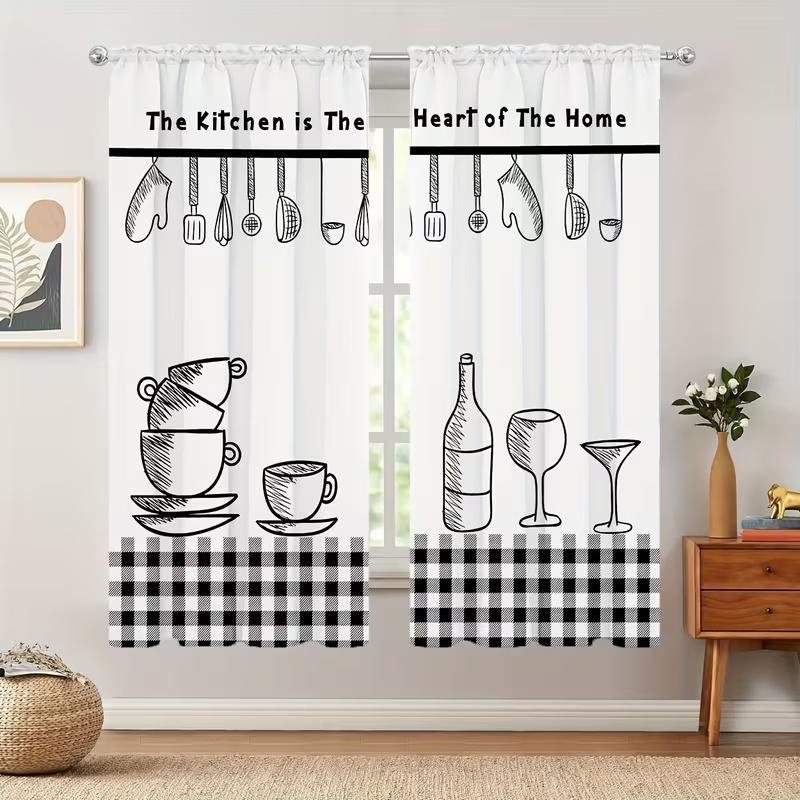 

2 шт. Кухонні шторки з принтом посуду, підходять для спальні, вітальні, кухонної декорації, домашньої декорації, прикраси вікон 14Wx39L(35x100CM)x2&Rod Pocket