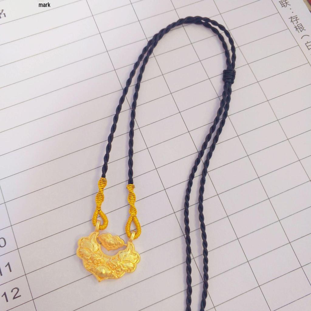 Vietnamese Sand Gold Koi Fish Necklace - Copper Gilded Retro Peace Lock Pendant