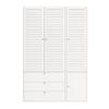 Wardrobe with 3 doors, slatted doors, white, 135 x 50 x 200 cm, with 1 trouser rack, 2 clothes rails and 3 drawers, for bedroom, children's room