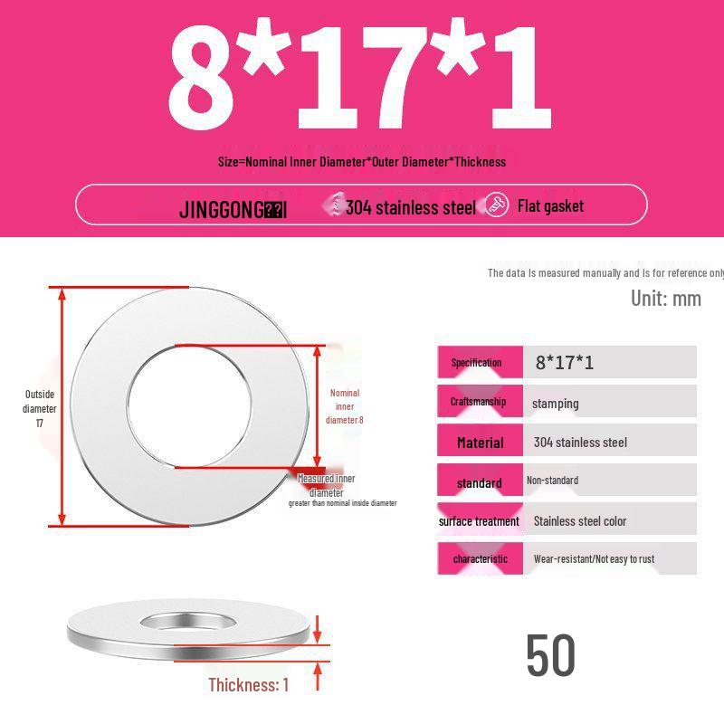 Zesílená plochá podložka/distanční kroužek z nerezové oceli 304 M4 M5 M6 M8
