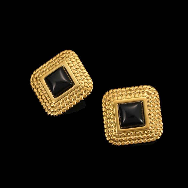 Stainless Steel Stud Earrings, Titanium Steel Statement Earrings, 18k Gold Women's Jewelry, High-end Black Earrings