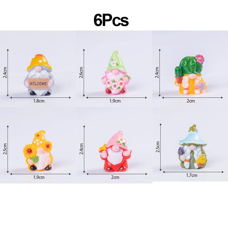 Mini 6Pcs Gnome Figurines Resin Crafts Micro Landscape Ornaments Car Desktop Lawn Decor Elf Bonsai DIY Christmas Decorations